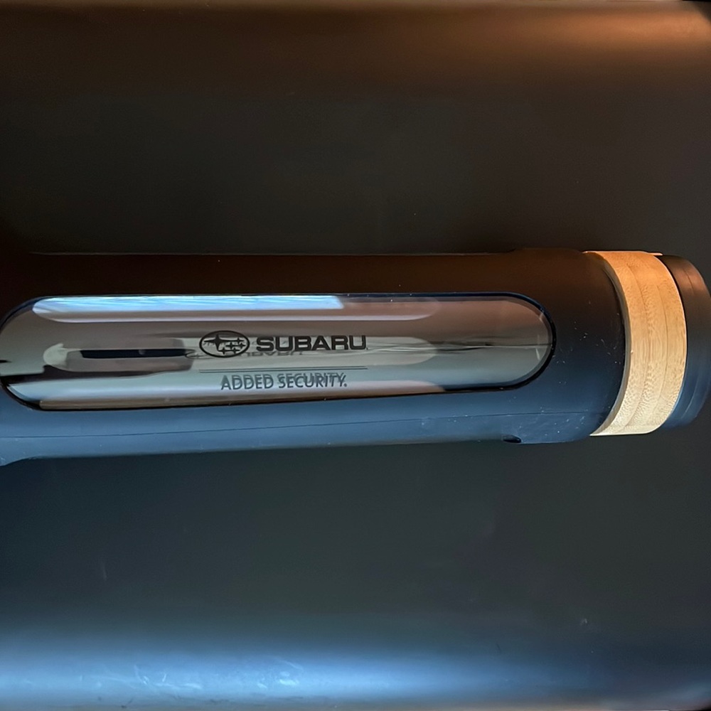 New Gemline Subaru Glass Waterbottle w/ Black Looking Silicone w/ Twist Off Top